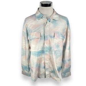 Li-Ning Love Wade Logo Shirt Men's‎ 2XL XXL Marshmallow Tie Dye Blue Pink Button